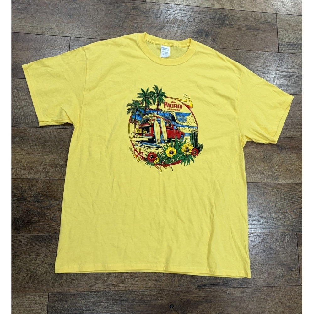 Quiksilver Pacifico La Cerveza Del Pacifico Graphic Tee Yellow XL Beach Surfwear